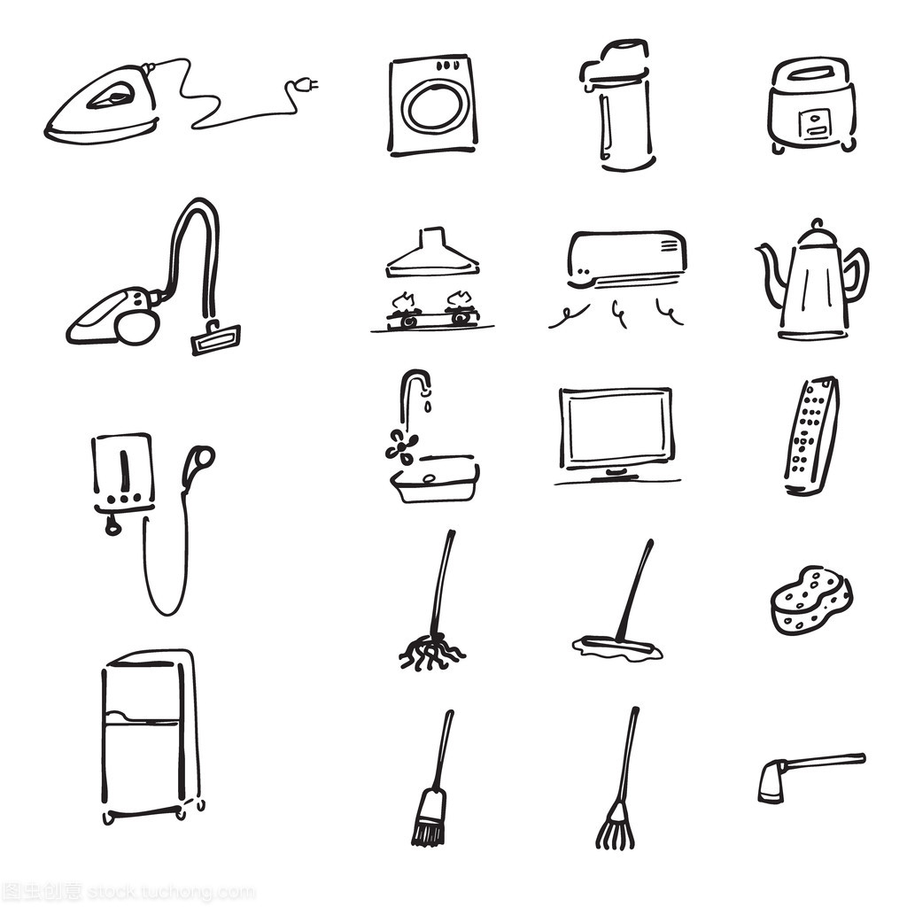 家電和工具卡通圖標